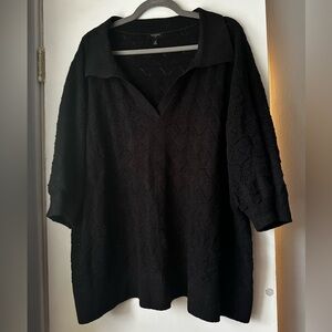 Talbots Knit, Collared Black Top, 3X